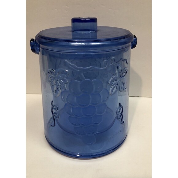 Vintage Lucite Ice Bucket Blue with Grapes and Vines Designs - Picture 1 of 6